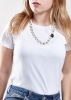 Necklace short length with white synthetic pearls and sec coral rose