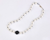 Necklace short length with white synthetic pearls and sec coral rose