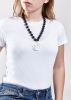 Necklace short length with  white synthetic pearls and a metal pendant rose